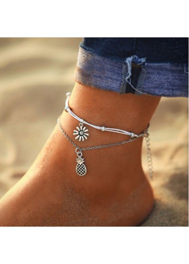 Silver jewelry,Silver Color Alloy Double Layer Anklet