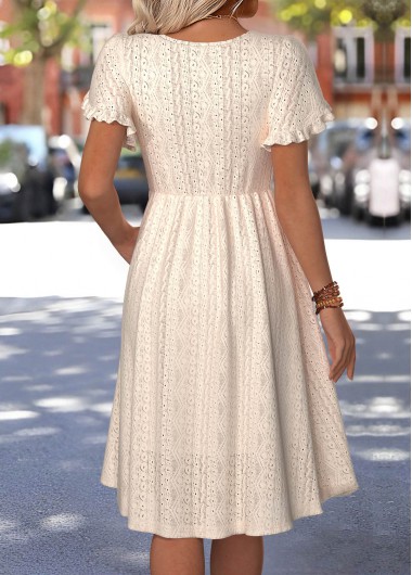 Beige dresses,Plain Color dresses,Everyday dresses,Casual dresses,ROTITA Beige Boat Neck Short Sleeve Dress