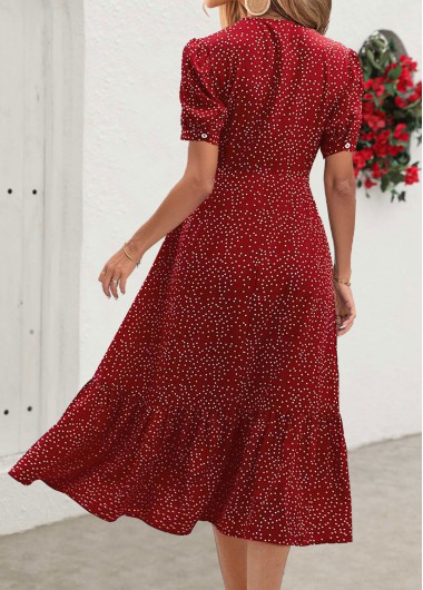 Red dresses,Dot dresses,Everyday dresses,Casual dresses,ROTITA Polka Dot Red V Neck Short Sleeve Dress