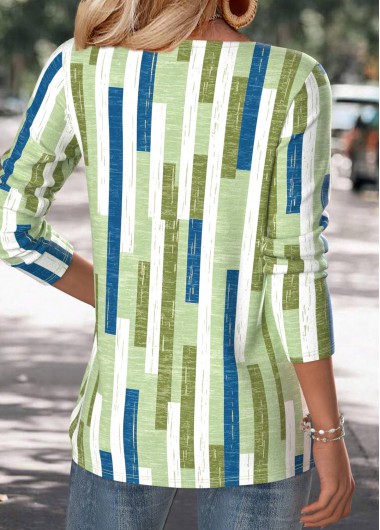 Multi Color tops,Geometric tops,ROTITA Geometric Print Multi Color Split Neck T Shirt