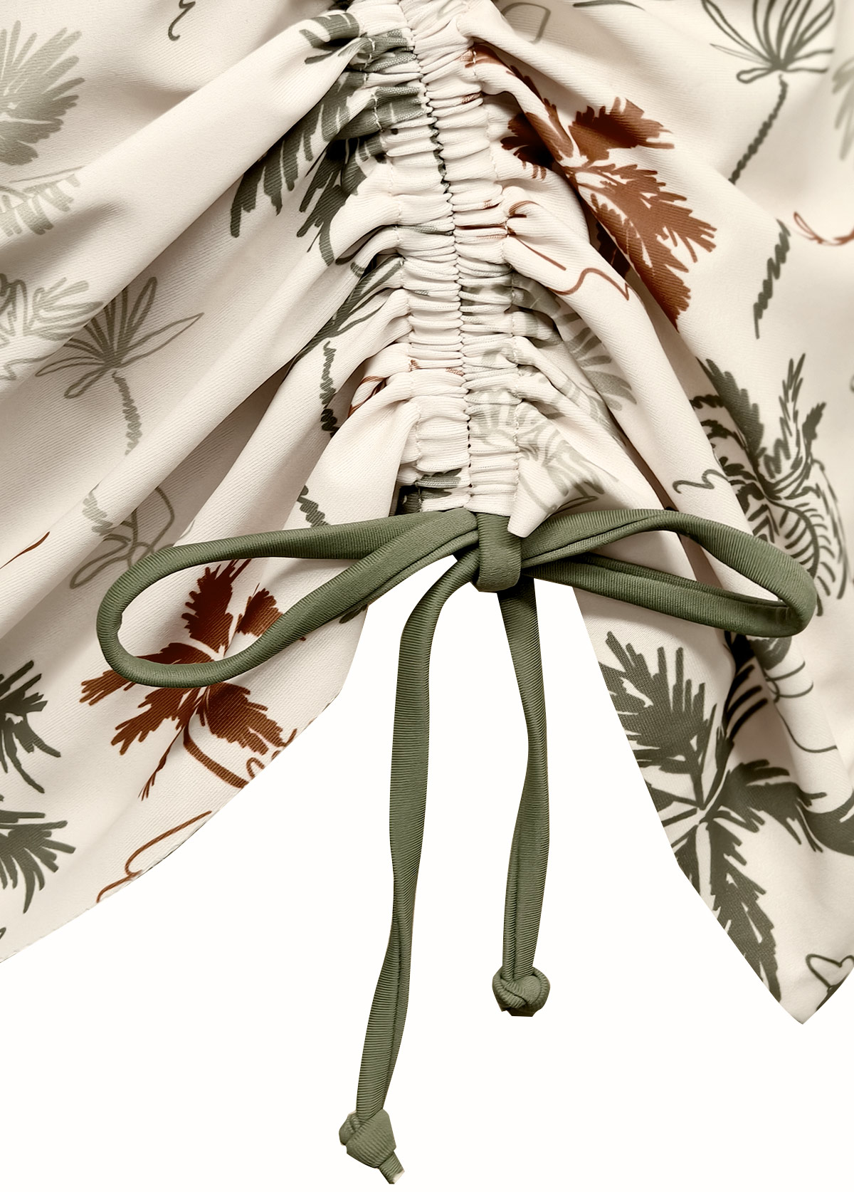 Beige swimwear,Plants swimwear,ROTITA Beige Tropical Plants Print Mid Waisted Tankini Set