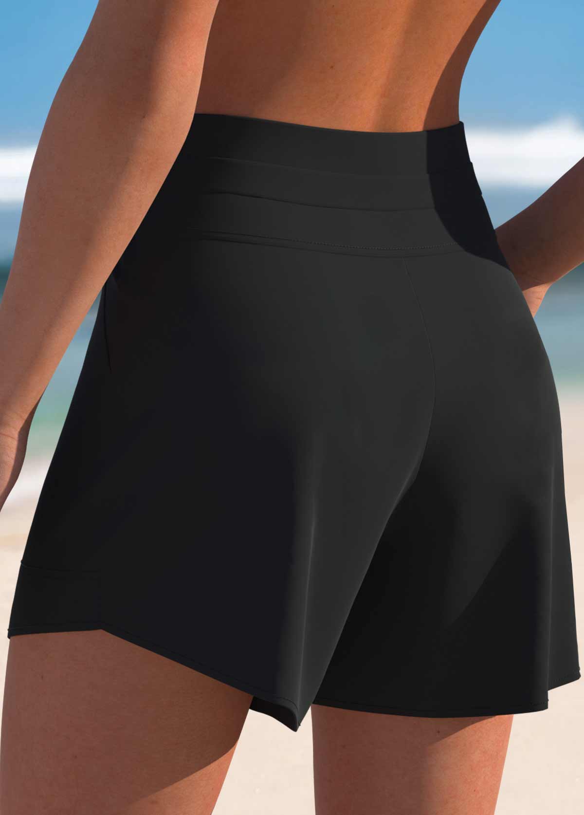 Black swimwear,Plain Color swimwear,ROTITA Black Color Mid Waisted Swim Shorts
