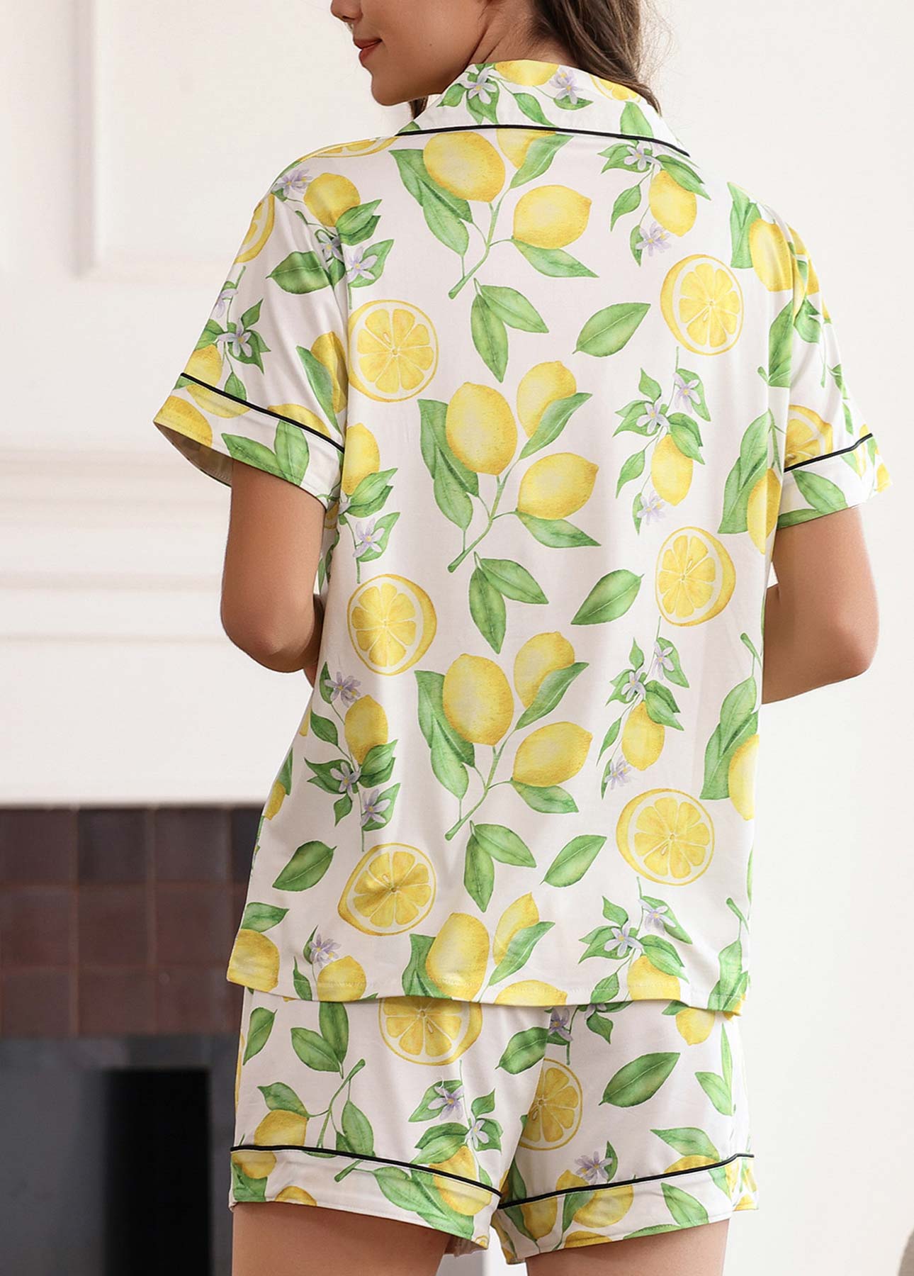 Light Yellow loungewear,Plants loungewear,Fruit Printing Light Yellow Lounge Top and Shorts