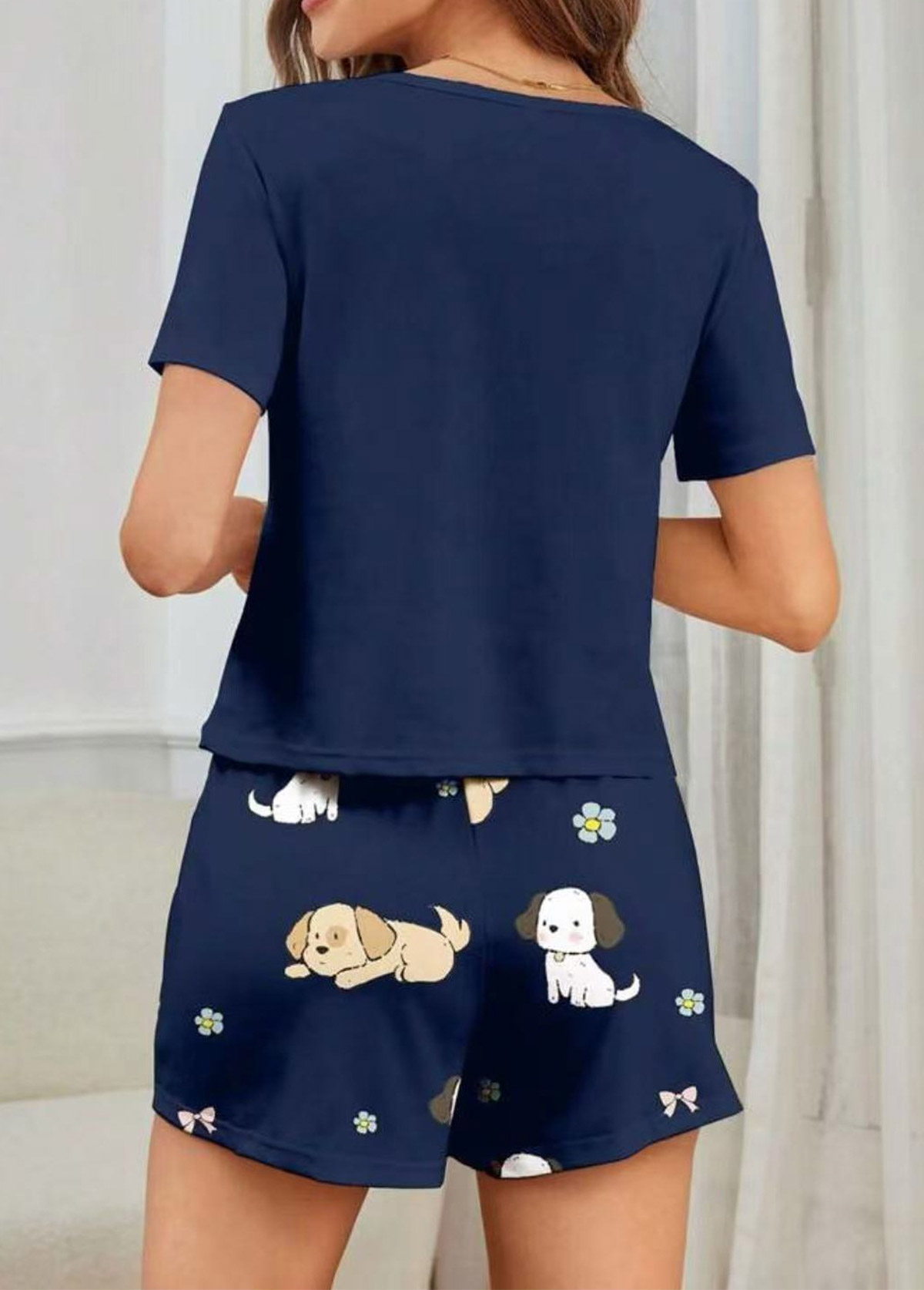 Navy loungewear,Animal Print loungewear,Animal Print Navy Round Neck Lounge Top and Shorts