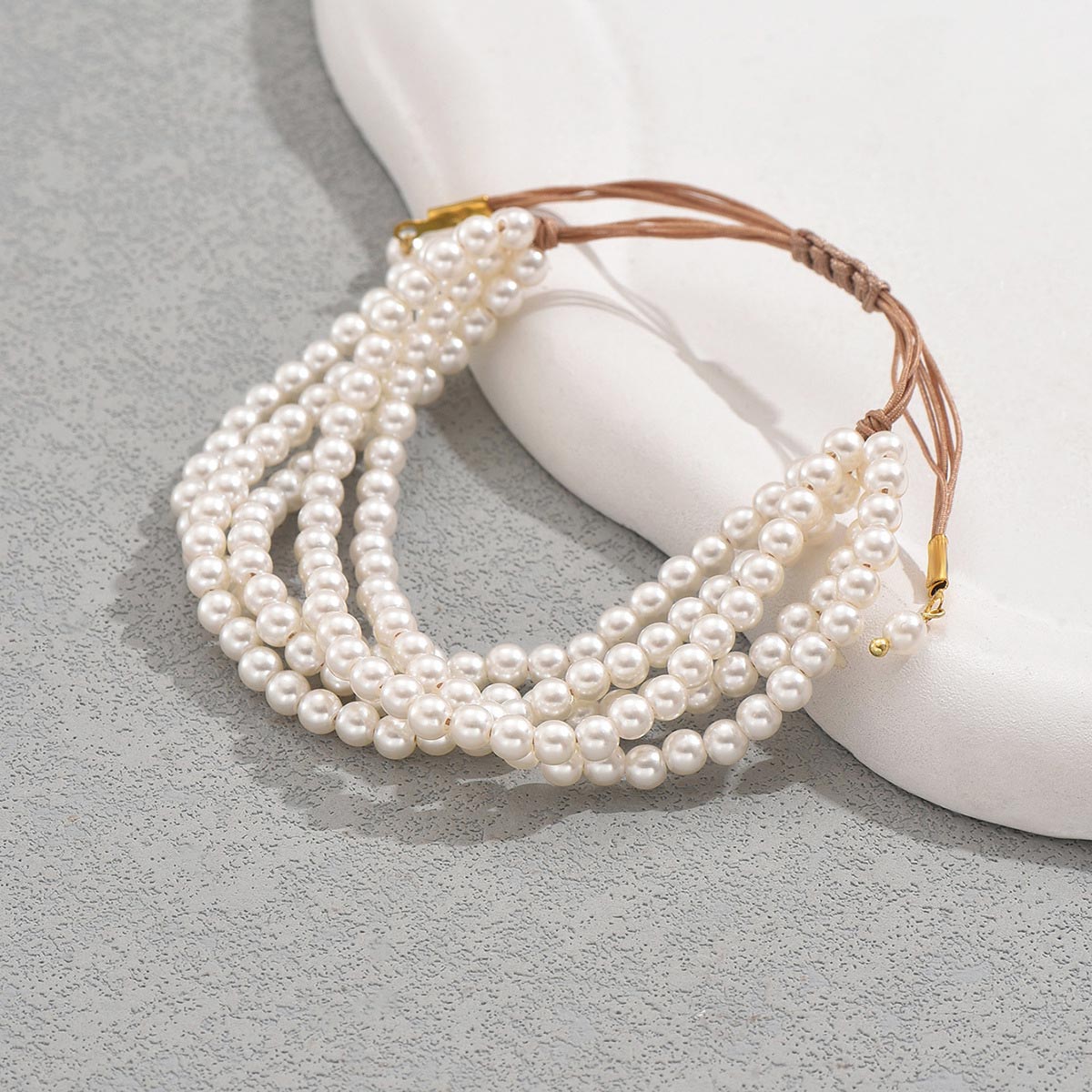 White jewelry,Geometric jewelry,White Pearl Adjustable Layered Design Bracelet