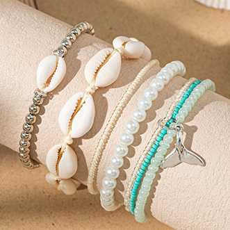 Light Green jewelry,Shell Light Green Seed Beads Bracelets Set