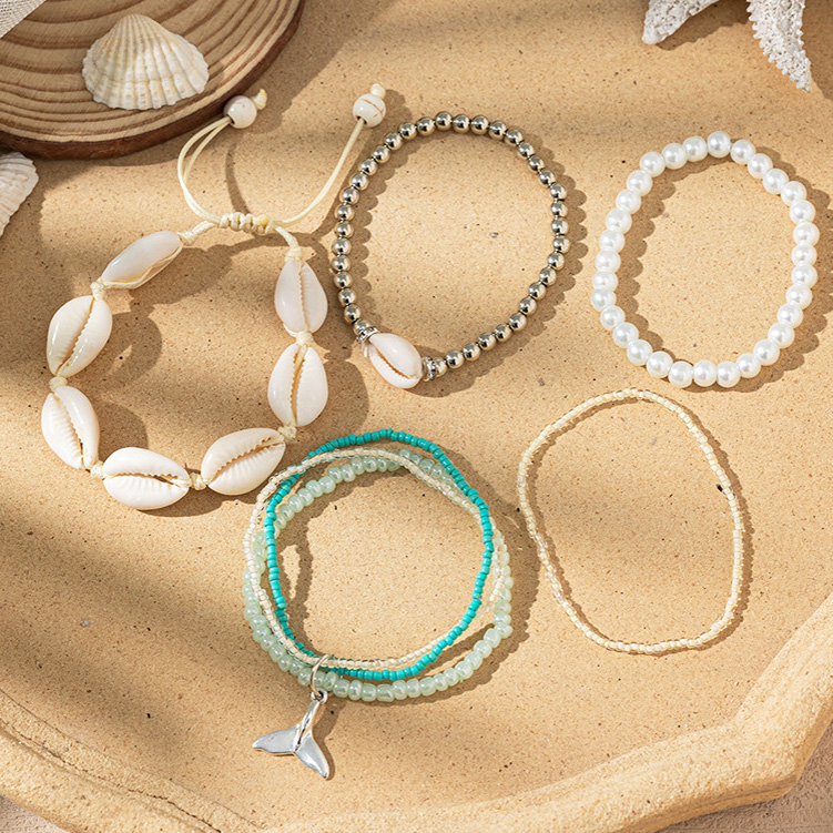 Light Green jewelry,Shell Light Green Seed Beads Bracelets Set
