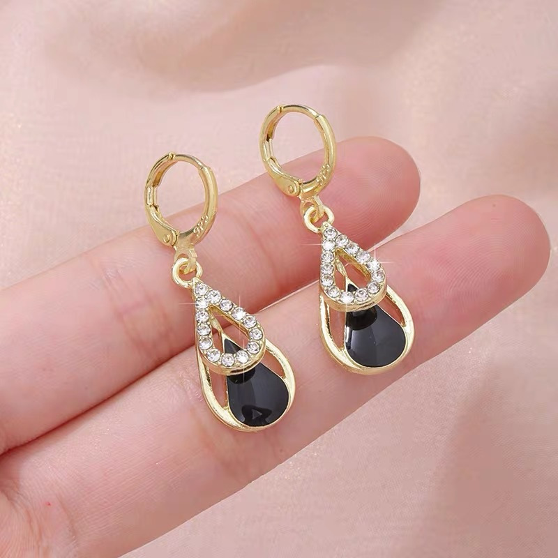 Black jewelry,Geometric jewelry,Black Teardrop Geometric Alloy Hollow Earrings