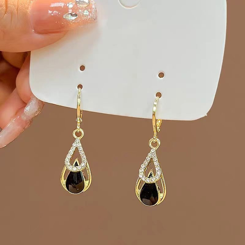 Black jewelry,Geometric jewelry,Black Teardrop Geometric Alloy Hollow Earrings