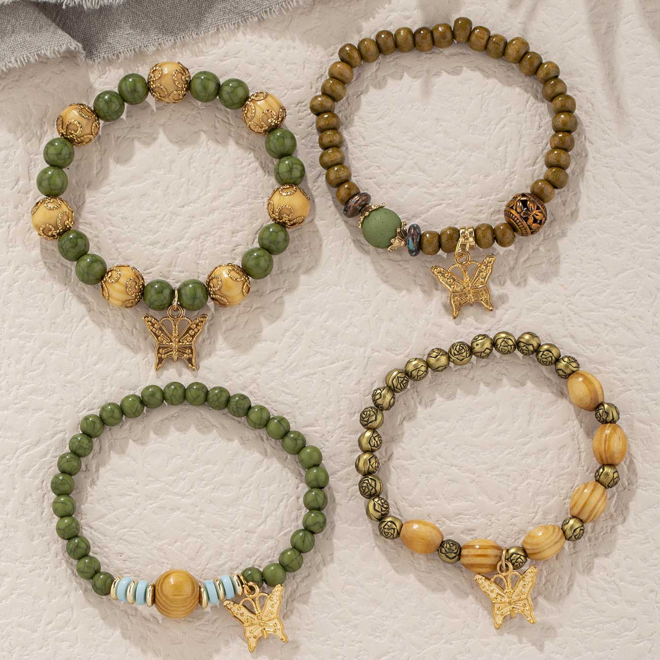 Olive Green jewelry,Animal Print jewelry,Butterfly Olive Green Alloy Bracelet Set