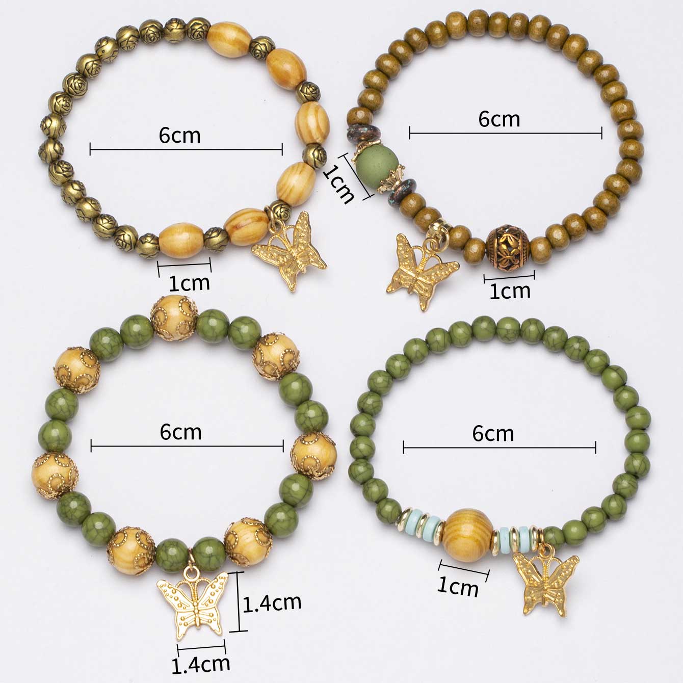 Olive Green jewelry,Animal Print jewelry,Butterfly Olive Green Alloy Bracelet Set