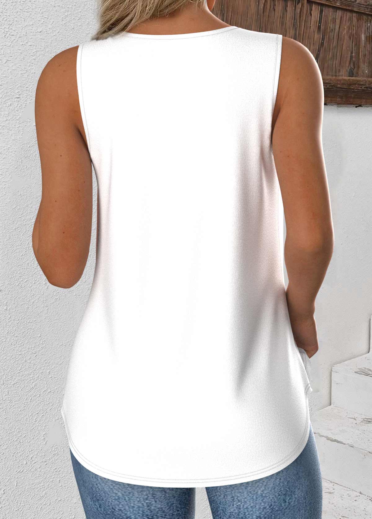 White tops,Plain Color tops,ROTITA White V Neck Sleeveless Tank Top