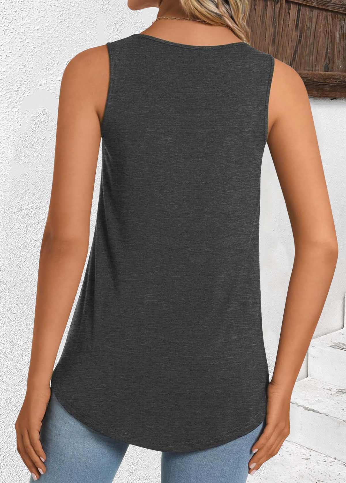 Dark Grey tops,Plain Color tops,ROTITA Dark Grey Round Neck Sleeveless Tank Top