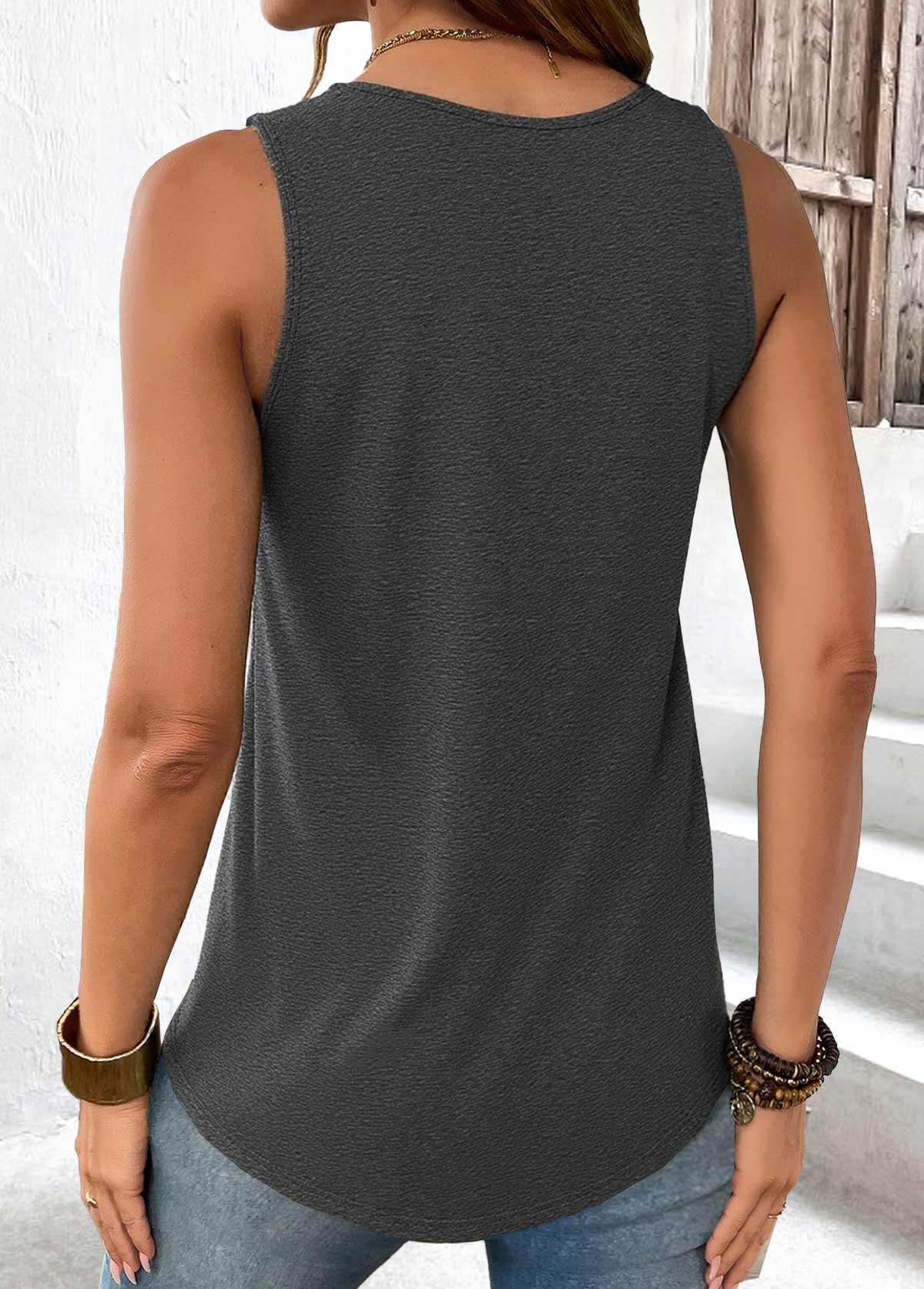 Dark Grey tops,Plain Color tops,ROTITA Dark Grey Round Neck Sleeveless Tank Top