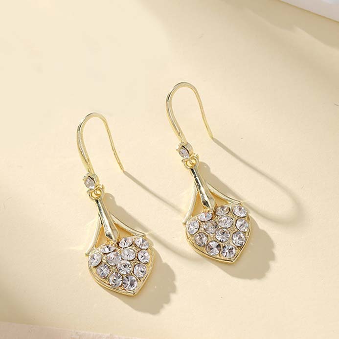 Golden jewelry,Heart jewelry,Golden Heart Design Rhinestones Metal Earrings
