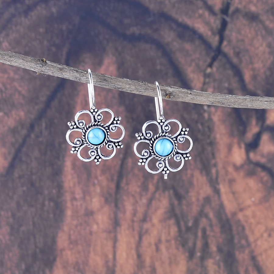 Silver jewelry,Silver Alloy Detail Flower Shape Earrings