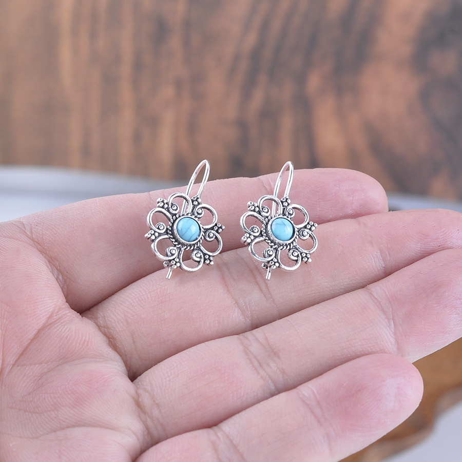 Silver jewelry,Silver Alloy Detail Flower Shape Earrings