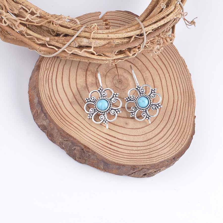 Silver jewelry,Silver Alloy Detail Flower Shape Earrings