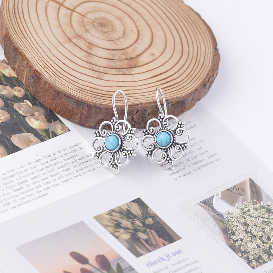 Silver jewelry,Silver Alloy Detail Flower Shape Earrings