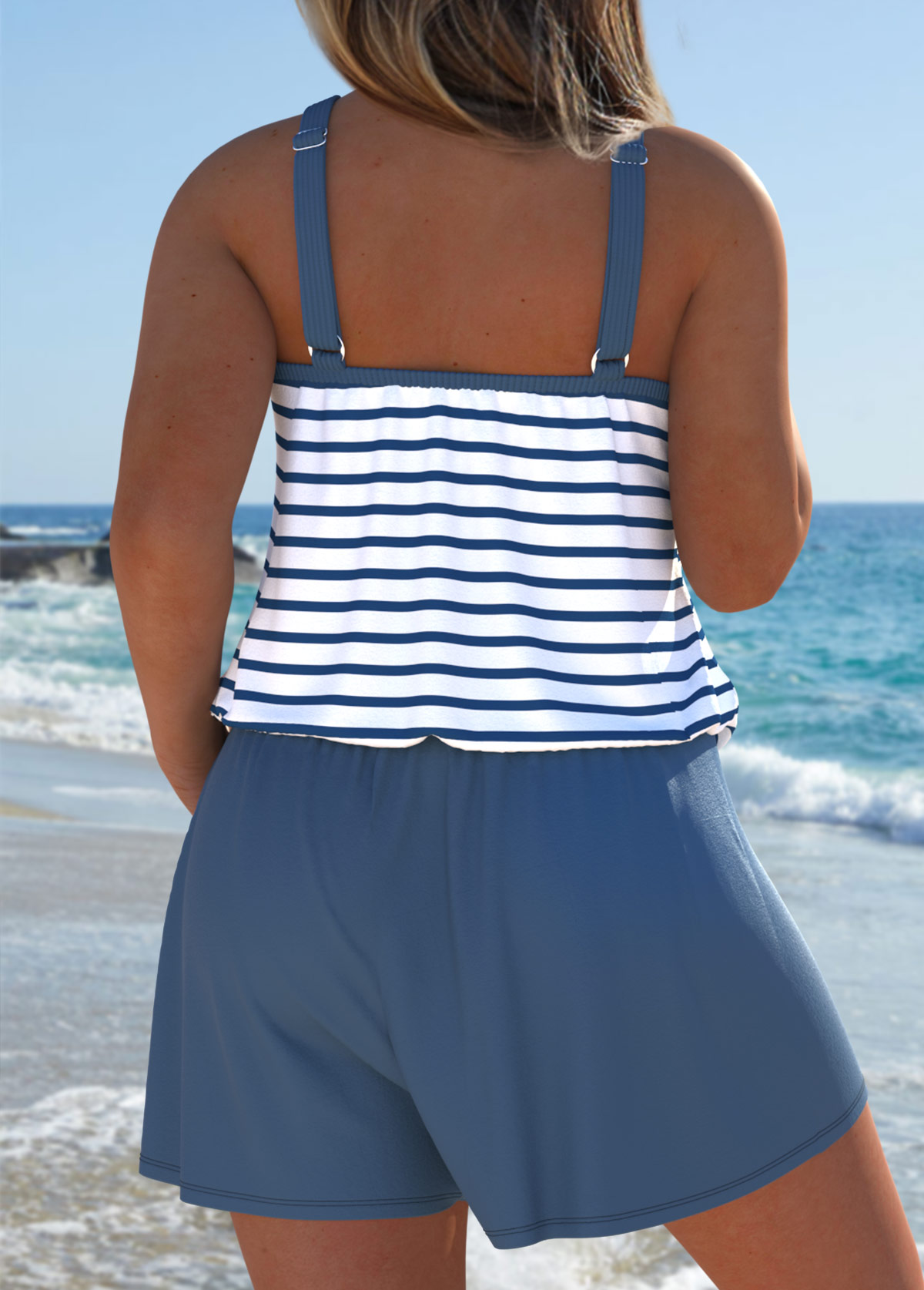 Dusty Blue swimwear,Striped swimwear,Geometric swimwear,ROTITA Dusty Blue Striped One Piece Swimwear