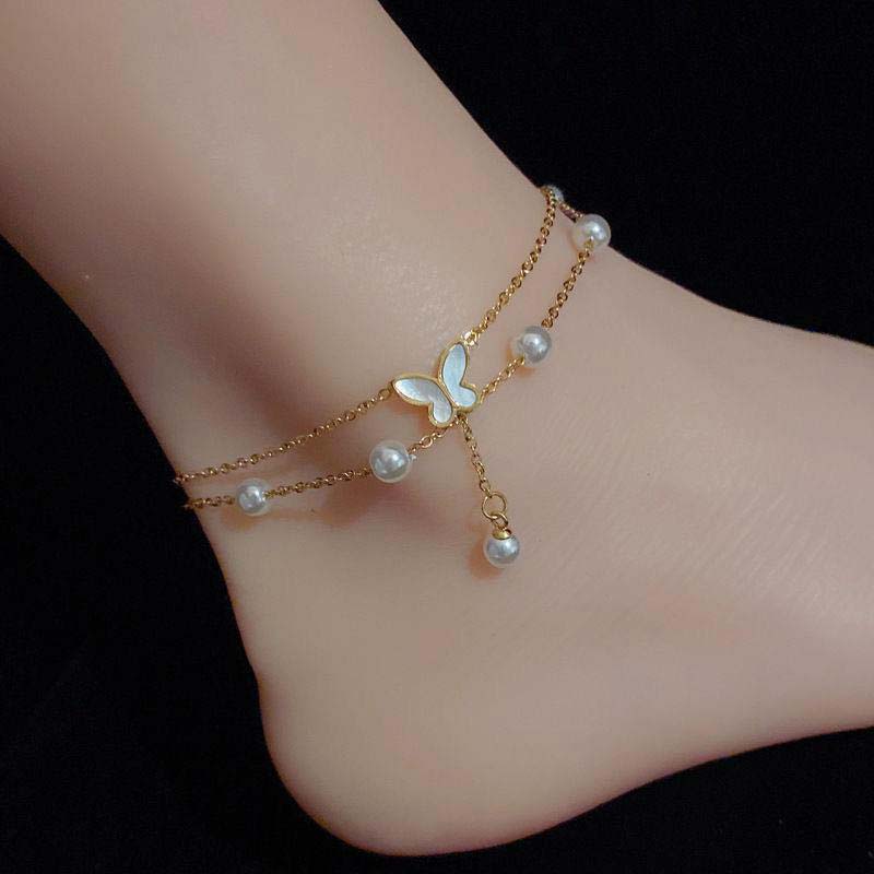Golden jewelry,Golden Color Alloy Double Design Anklet