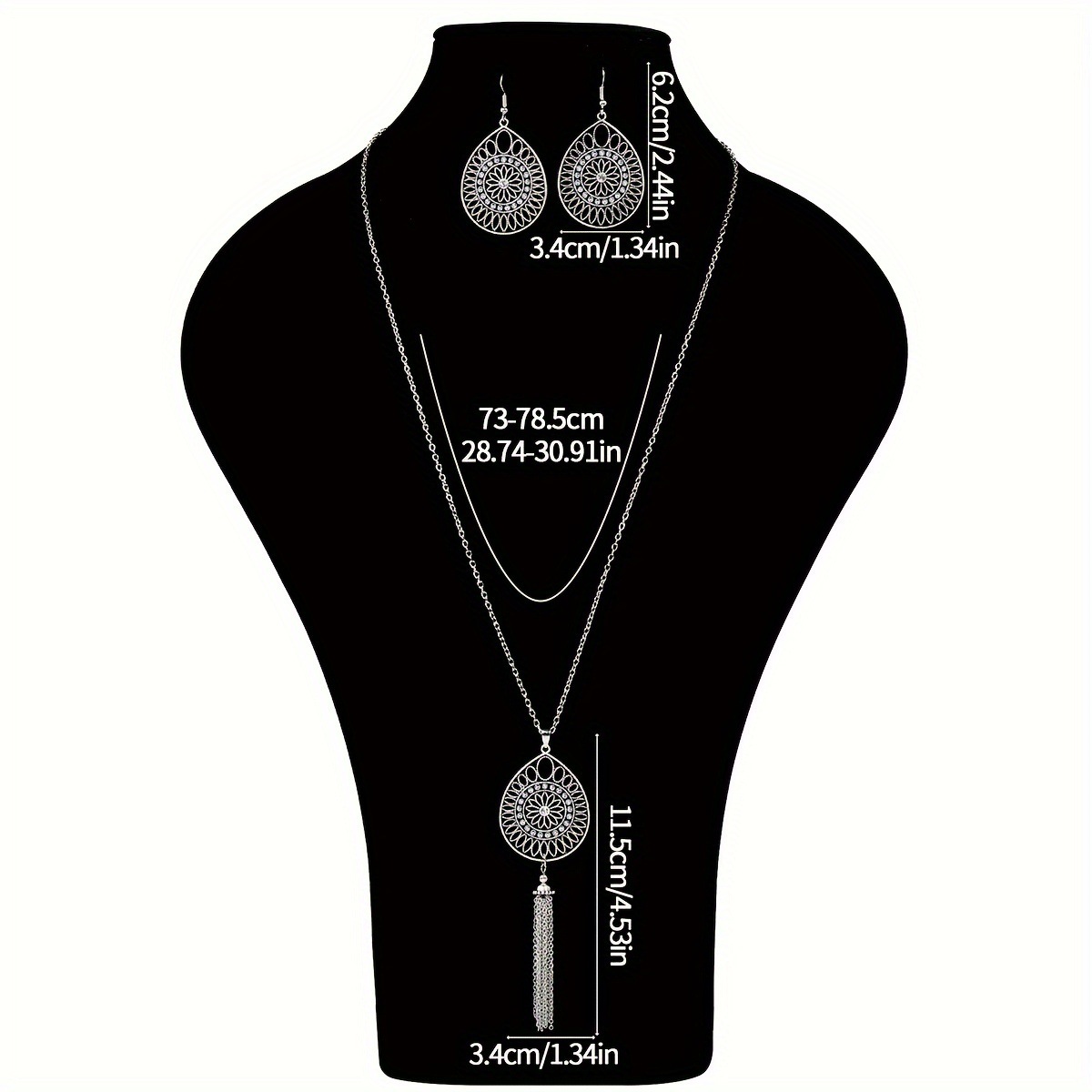 Silver jewelry,Tribal jewelry,Silver Hollow Alloy Earrings and Necklace