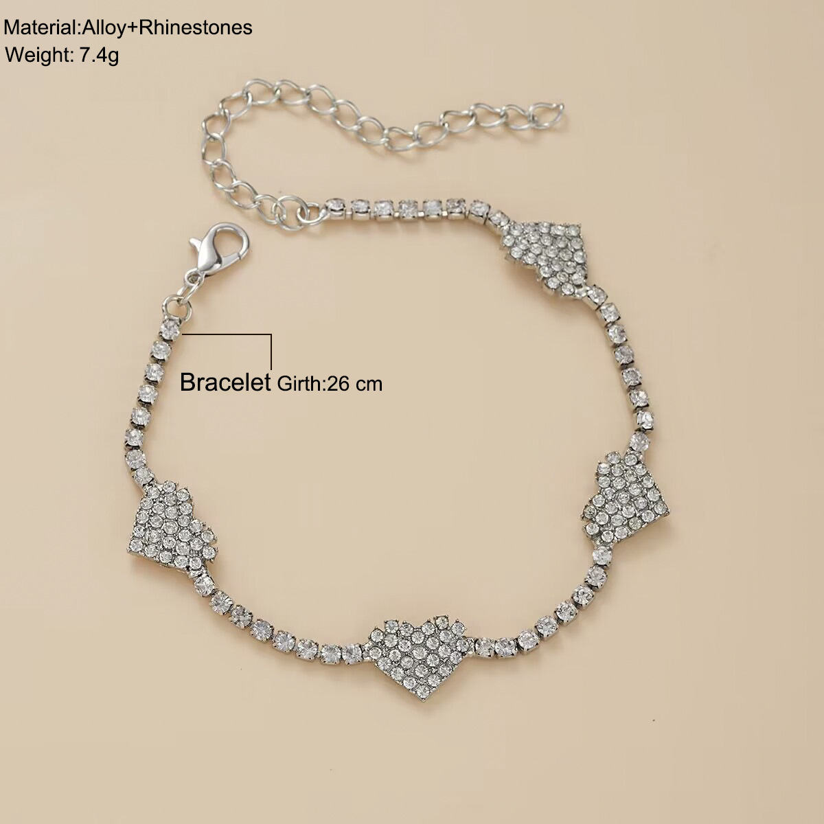 Silver jewelry,Heart jewelry,Heart Design Silver Rhinestone Alloy Anklet