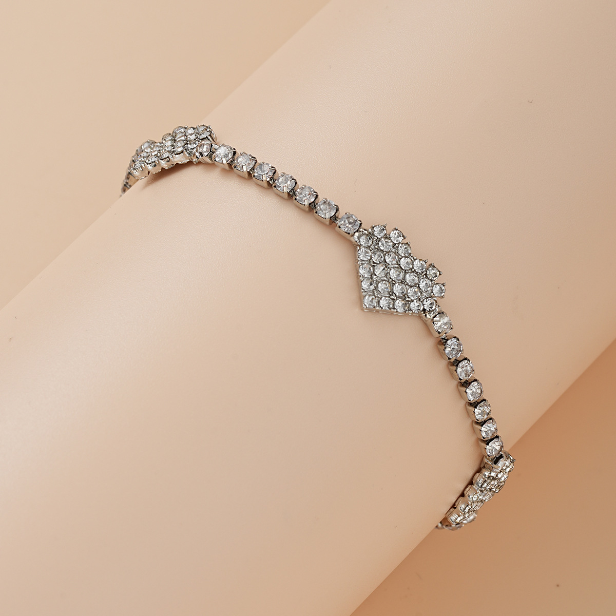 Silver jewelry,Heart jewelry,Heart Design Silver Rhinestone Alloy Anklet