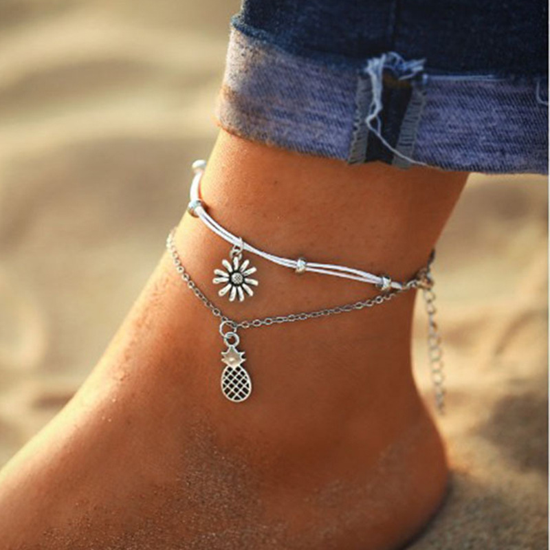 Silver jewelry,Silver Color Alloy Double Layer Anklet