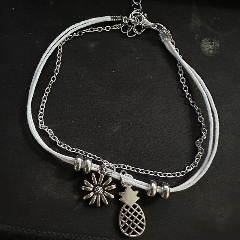 Silver jewelry,Silver Color Alloy Double Layer Anklet