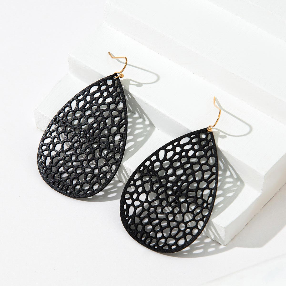 Black jewelry,Droplet Black Faux Leather Material Earrings