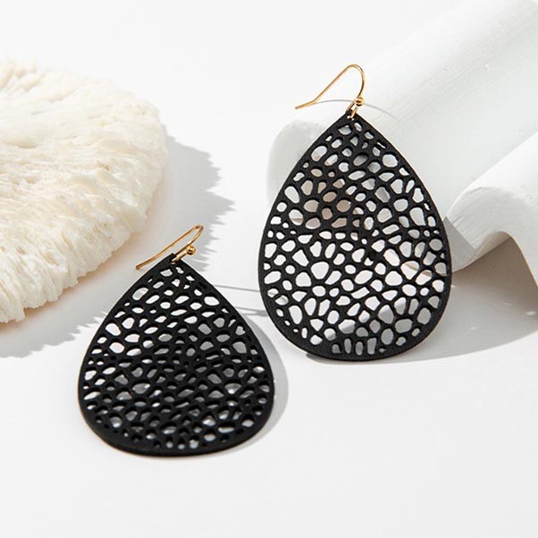 Black jewelry,Droplet Black Faux Leather Material Earrings
