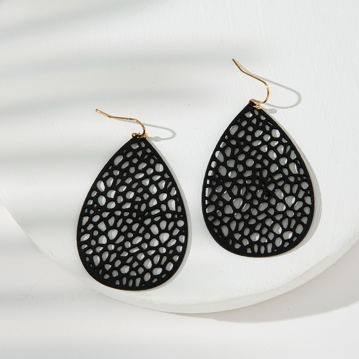 Black jewelry,Droplet Black Faux Leather Material Earrings