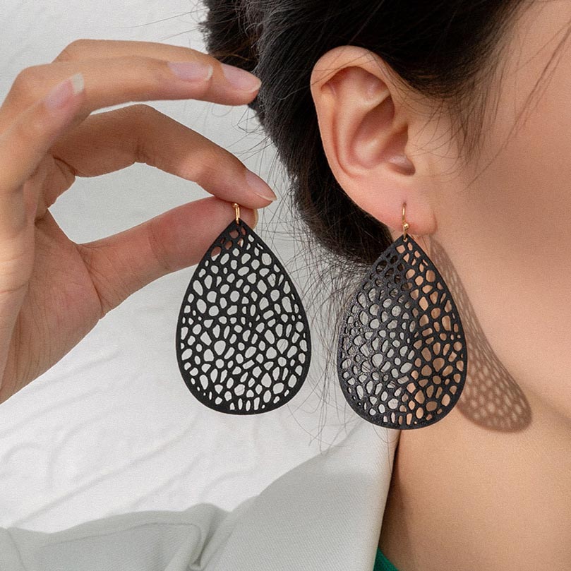 Black jewelry,Droplet Black Faux Leather Material Earrings
