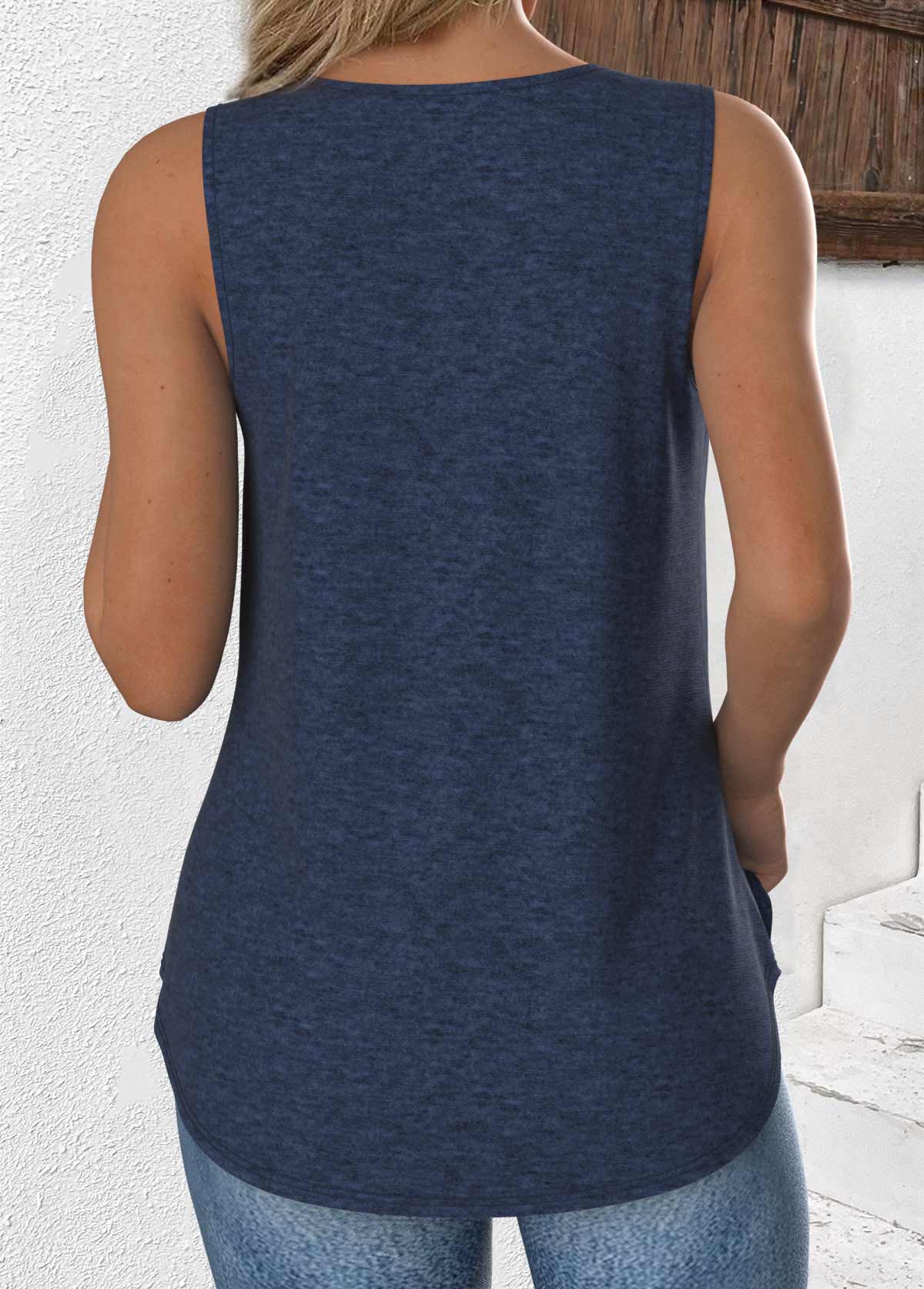 Navy plus size,Plain Color plus size,ROTITA Plus Size Navy V Neck Sleeveless Tank Top