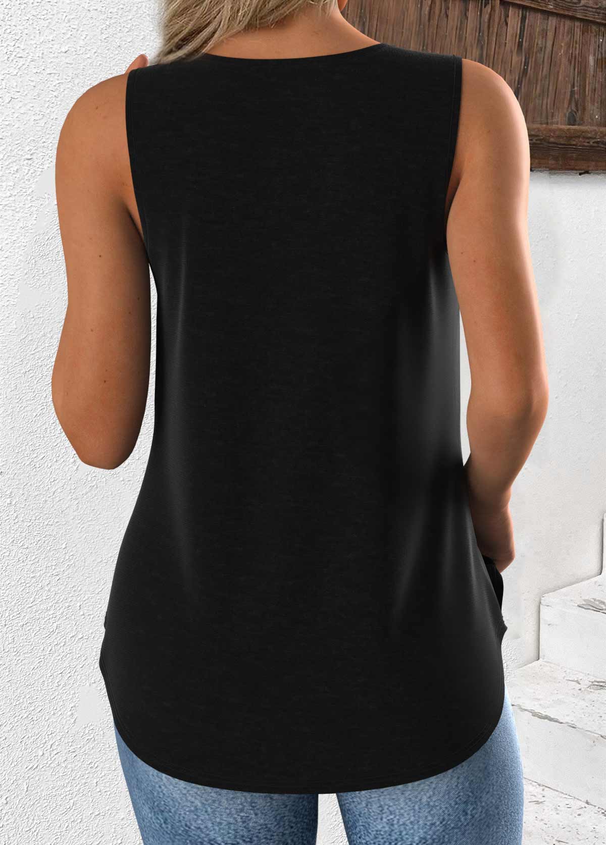 Black plus size,Plain Color plus size,ROTITA Plus Size Black V Neck Sleeveless Tank Top
