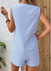 Sky Blue tops,Striped tops,Geometric tops,ROTITA Eyelet Striped Sky Blue V Neck Top and Shorts