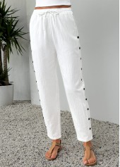 White bottoms,Plain Color bottoms,White Elastic Waist High Waisted Pants