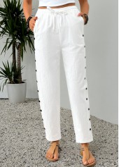 White bottoms,Plain Color bottoms,White Elastic Waist High Waisted Pants