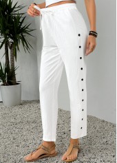 White bottoms,Plain Color bottoms,White Elastic Waist High Waisted Pants
