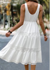 White dresses,Plain Color dresses,Everyday dresses,Casual dresses,ROTITA White Patchwork Round Neck Sleeveless Dress