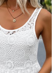 White dresses,Plain Color dresses,Everyday dresses,Casual dresses,ROTITA White Patchwork Round Neck Sleeveless Dress