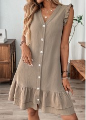 Gray Brown dresses,Plain Color dresses,Everyday dresses,Casual dresses,ROTITA Gray Brown V Neck Short Sleeve Dress