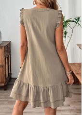 Gray Brown dresses,Plain Color dresses,Everyday dresses,Casual dresses,ROTITA Gray Brown V Neck Short Sleeve Dress