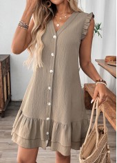 Gray Brown dresses,Plain Color dresses,Everyday dresses,Casual dresses,ROTITA Gray Brown V Neck Short Sleeve Dress
