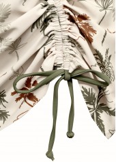 Beige swimwear,Plants swimwear,ROTITA Beige Tropical Plants Print Mid Waisted Tankini Set