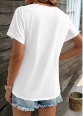White tops,Plain Color tops,ROTITA White V Neck Short Sleeve T Shirt