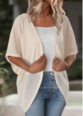 Beige tops,Plain Color tops,ROTITA Beige Tunic Half Sleeve Light Cardigan