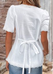 White tops,Plain Color tops,ROTITA White Square Neck Short Sleeve Blouse