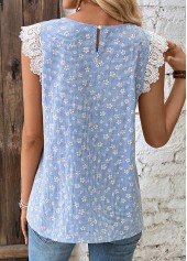 Blue tops,Striped tops,Geometric tops,ROTITA Striped Blue Round Neck Short Sleeve Tank Top